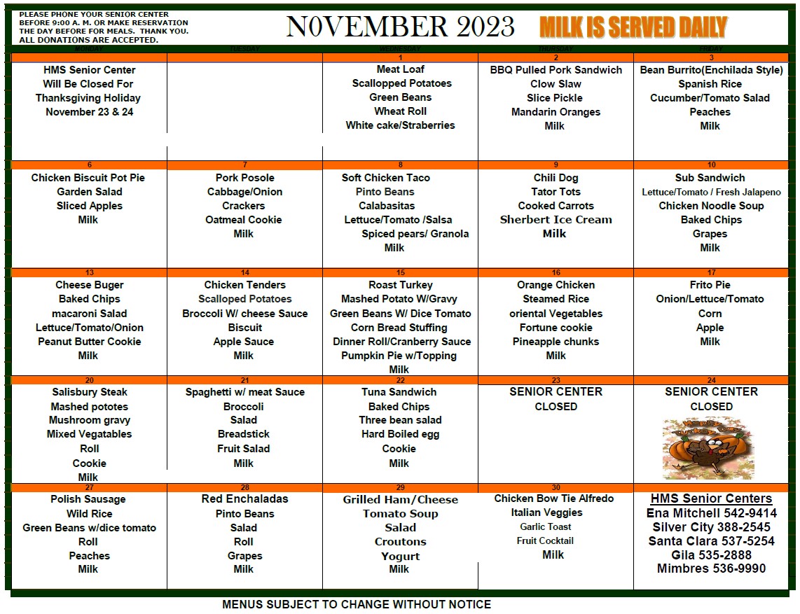 Senior Center Menu
